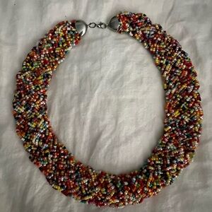 Vintage Rainbow Multicolor Beaded Choker Necklace